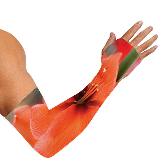 Orange Amaryllis Print Sun Protection Arm Sleeves