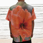 Orange Amaryllis Print Textured Short Sleeve Shirt