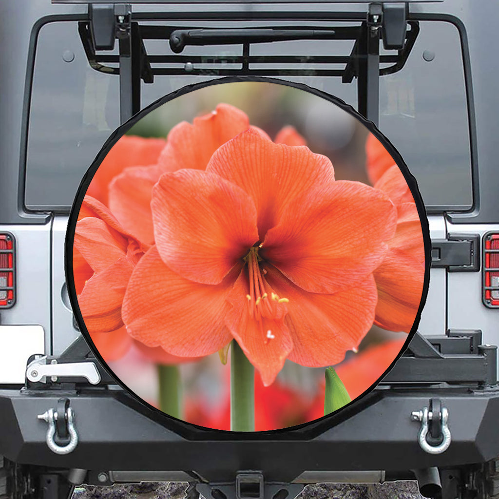 Orange Amaryllis Print Tire Cover
