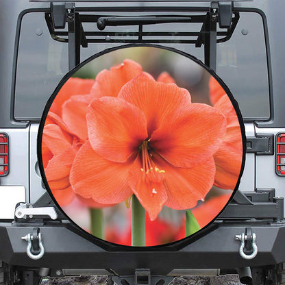 Orange Amaryllis Print Tire Cover
