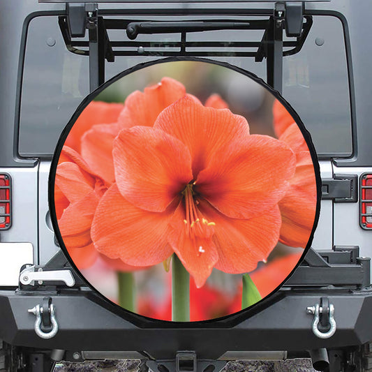 Orange Amaryllis Print Tire Cover