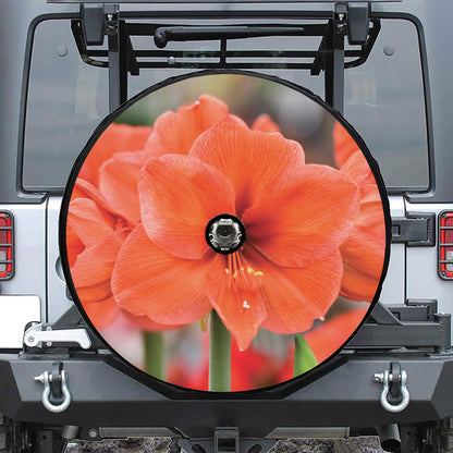 Orange Amaryllis Print Tire Cover With Camera Hole