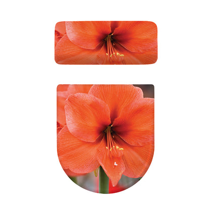 Orange Amaryllis Print Toilet Lid And Tank Cover Set