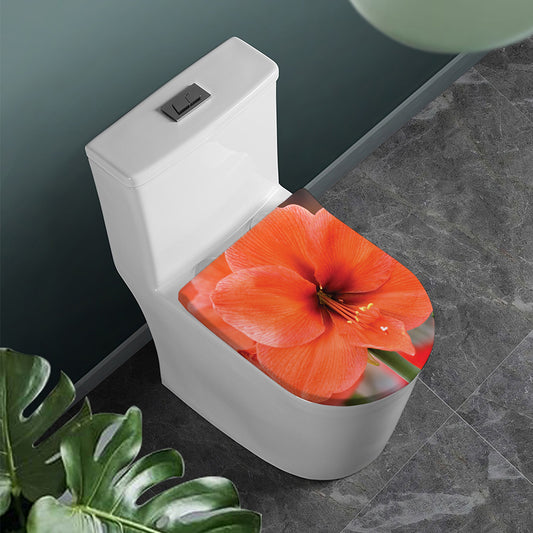 Orange Amaryllis Print Toilet Lid Cover