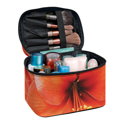 Orange Amaryllis Print Travel Makeup Bag