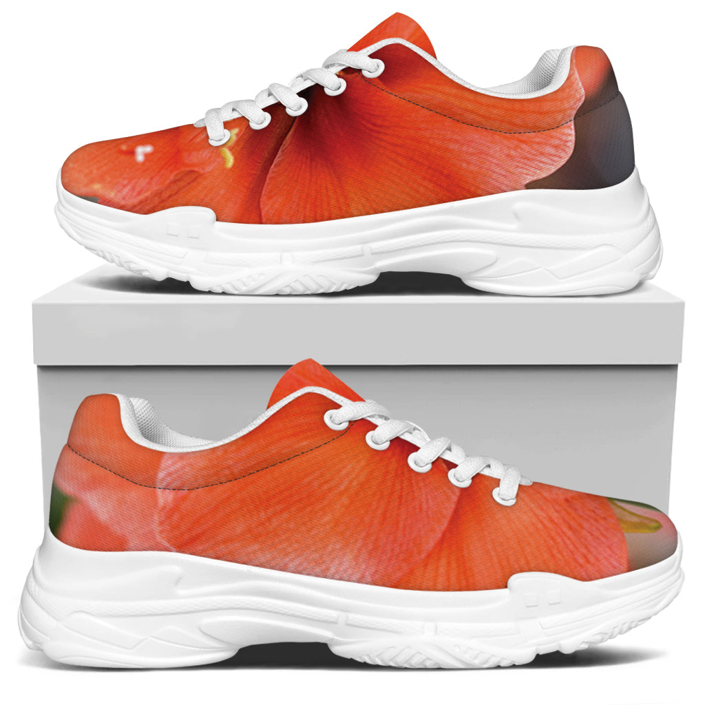 Orange Amaryllis Print White Chunky Shoes