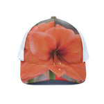 Orange Amaryllis Print White Mesh Trucker Cap