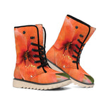 Orange Amaryllis Print Winter Boots