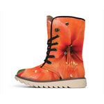 Orange Amaryllis Print Winter Boots