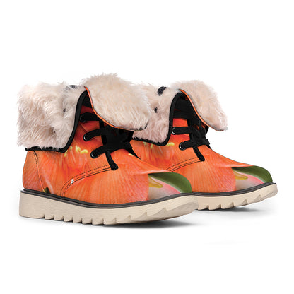 Orange Amaryllis Print Winter Boots