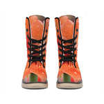 Orange Amaryllis Print Winter Boots