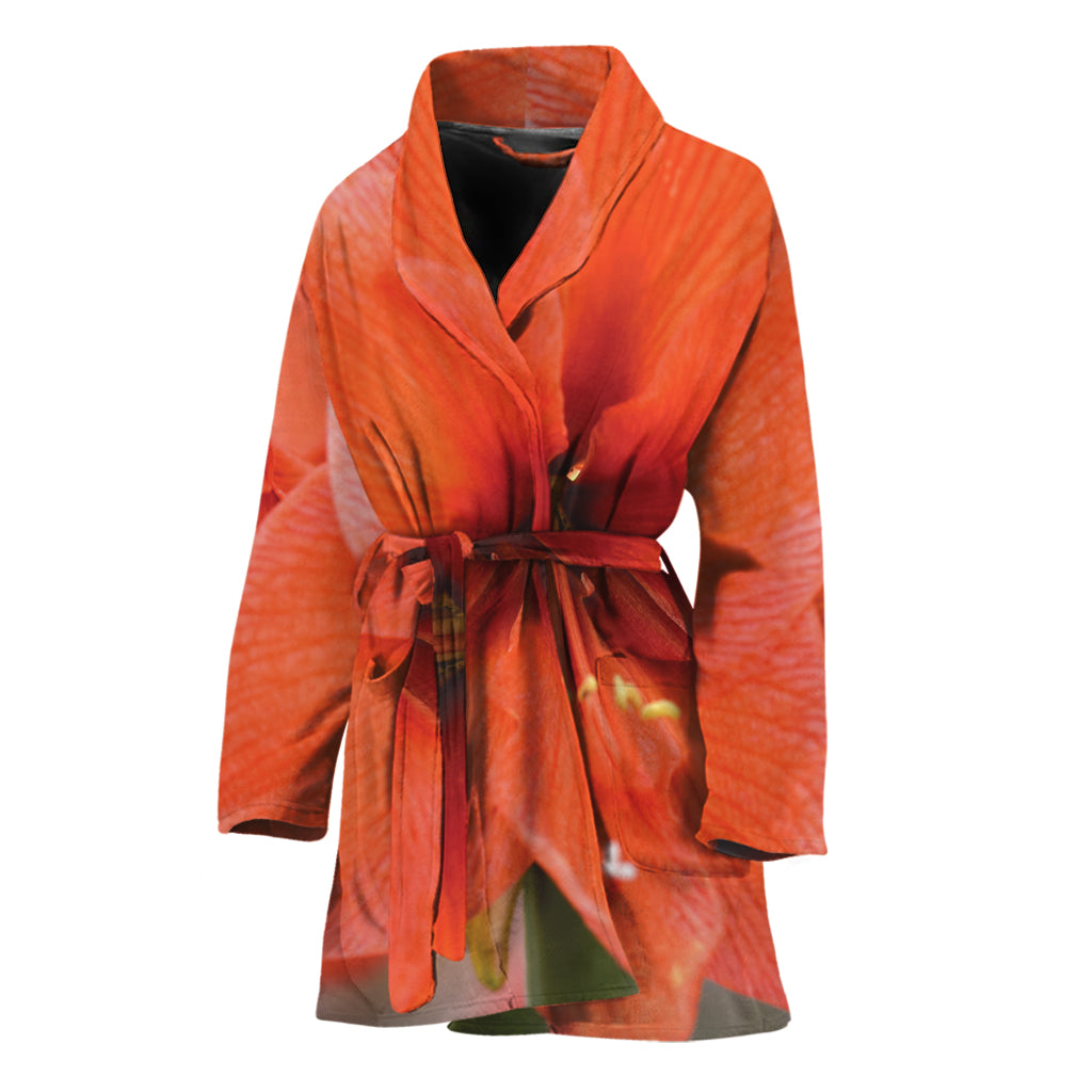 Orange Amaryllis Print Women's Bathrobe