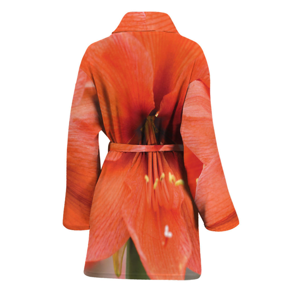 Orange Amaryllis Print Women's Bathrobe