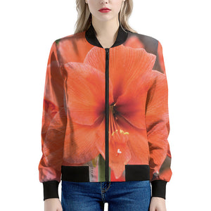 Orange Amaryllis Print Women's Bomber Jacket