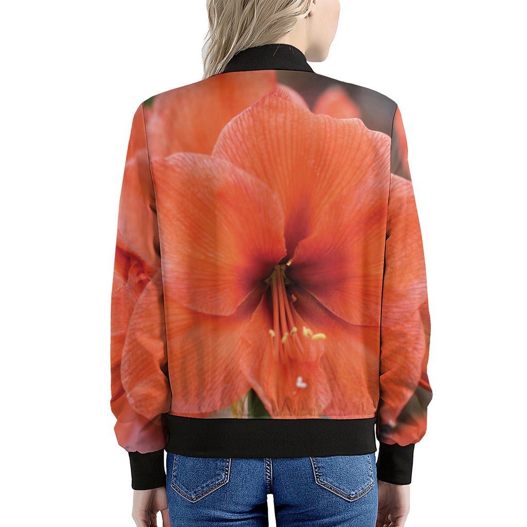 Orange Amaryllis Print Women's Bomber Jacket