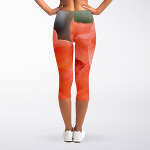 Orange Amaryllis Print Women's Capri Leggings