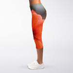 Orange Amaryllis Print Women's Capri Leggings