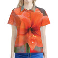 Orange Amaryllis Print Women's Polo Shirt