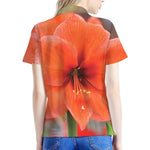 Orange Amaryllis Print Women's Polo Shirt