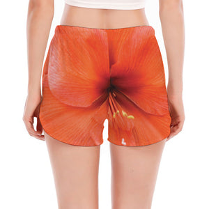 Orange Amaryllis Print Women's Split Running Shorts