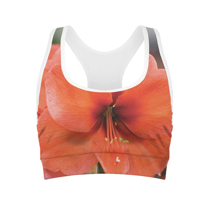 Orange Amaryllis Print Women's Sports Bra