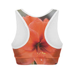 Orange Amaryllis Print Women's Sports Bra