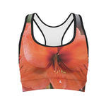 Orange Amaryllis Print Women's Sports Bra
