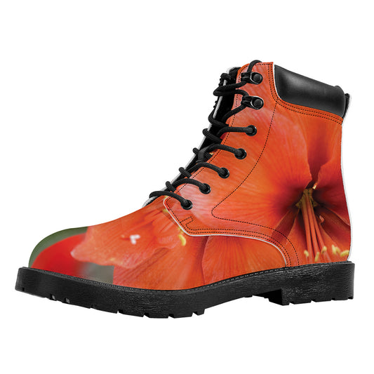 Orange Amaryllis Print Work Boots