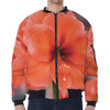 Orange Amaryllis Print Zip Sleeve Bomber Jacket