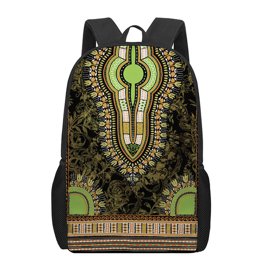 Orange And Black African Dashiki Print 17 Inch Backpack