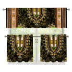 Orange And Black African Dashiki Print 3 Piece Kitchen Curtains