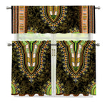 Orange And Black African Dashiki Print 3 Piece Kitchen Curtains