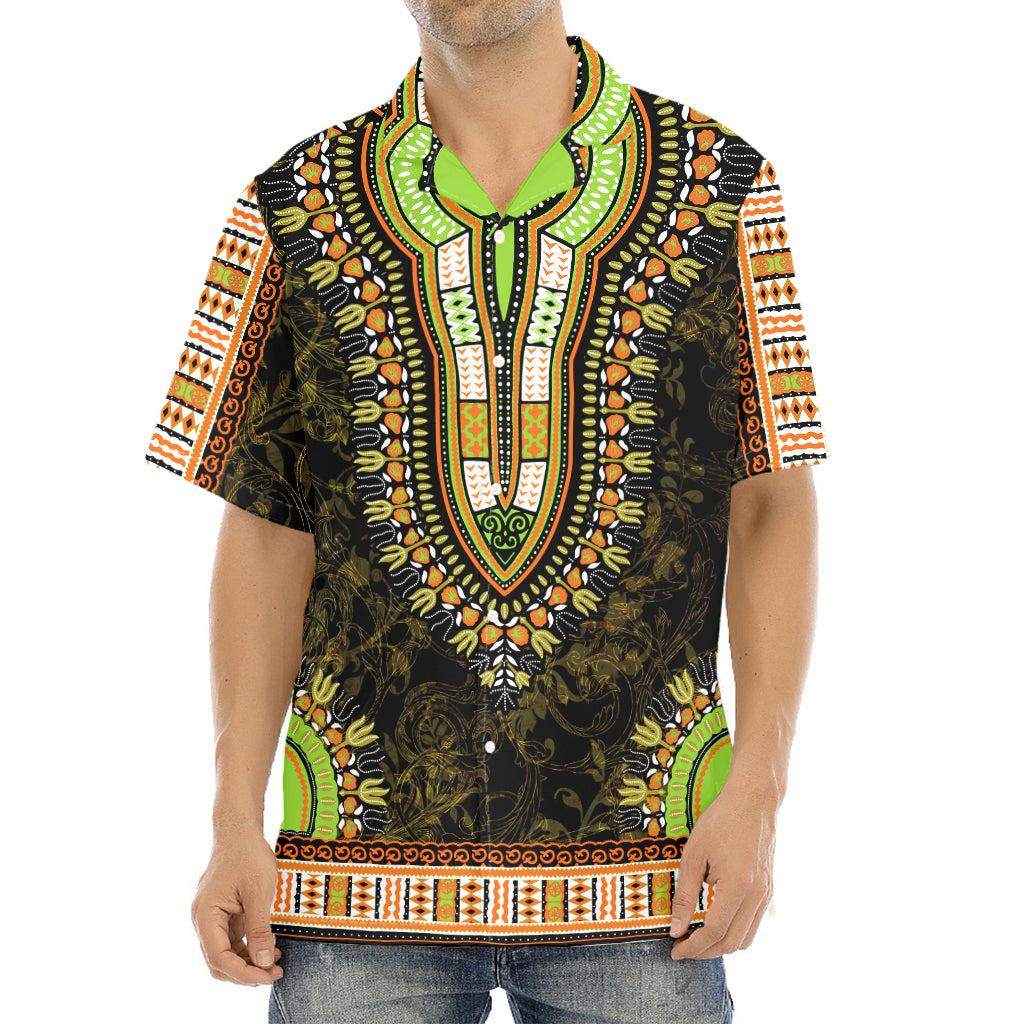 Orange And Black African Dashiki Print Aloha Shirt