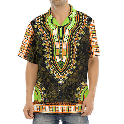 Orange And Black African Dashiki Print Aloha Shirt