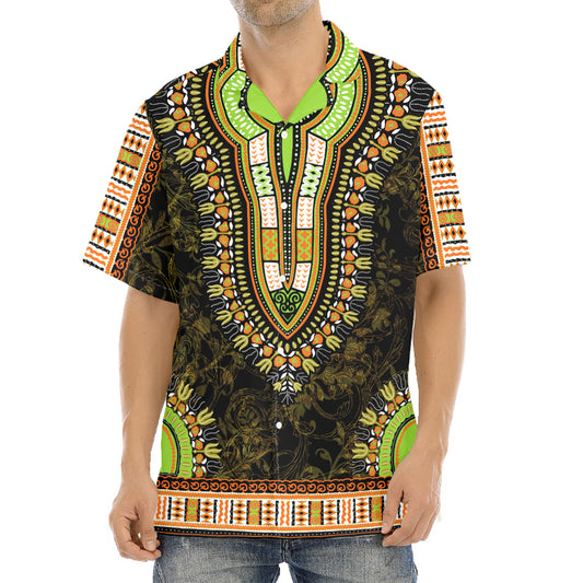Orange And Black African Dashiki Print Aloha Shirt