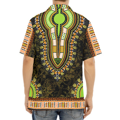 Orange And Black African Dashiki Print Aloha Shirt