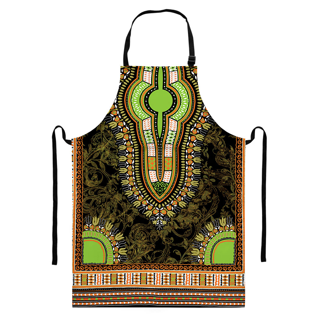 Orange And Black African Dashiki Print Bib Apron With Pocket