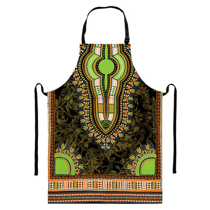 Orange And Black African Dashiki Print Bib Apron With Pocket