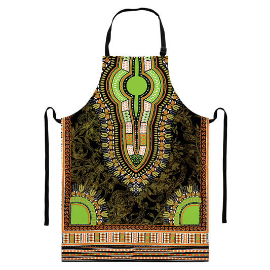 Orange And Black African Dashiki Print Bib Apron With Pocket