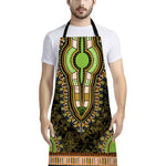 Orange And Black African Dashiki Print Bib Apron With Pocket