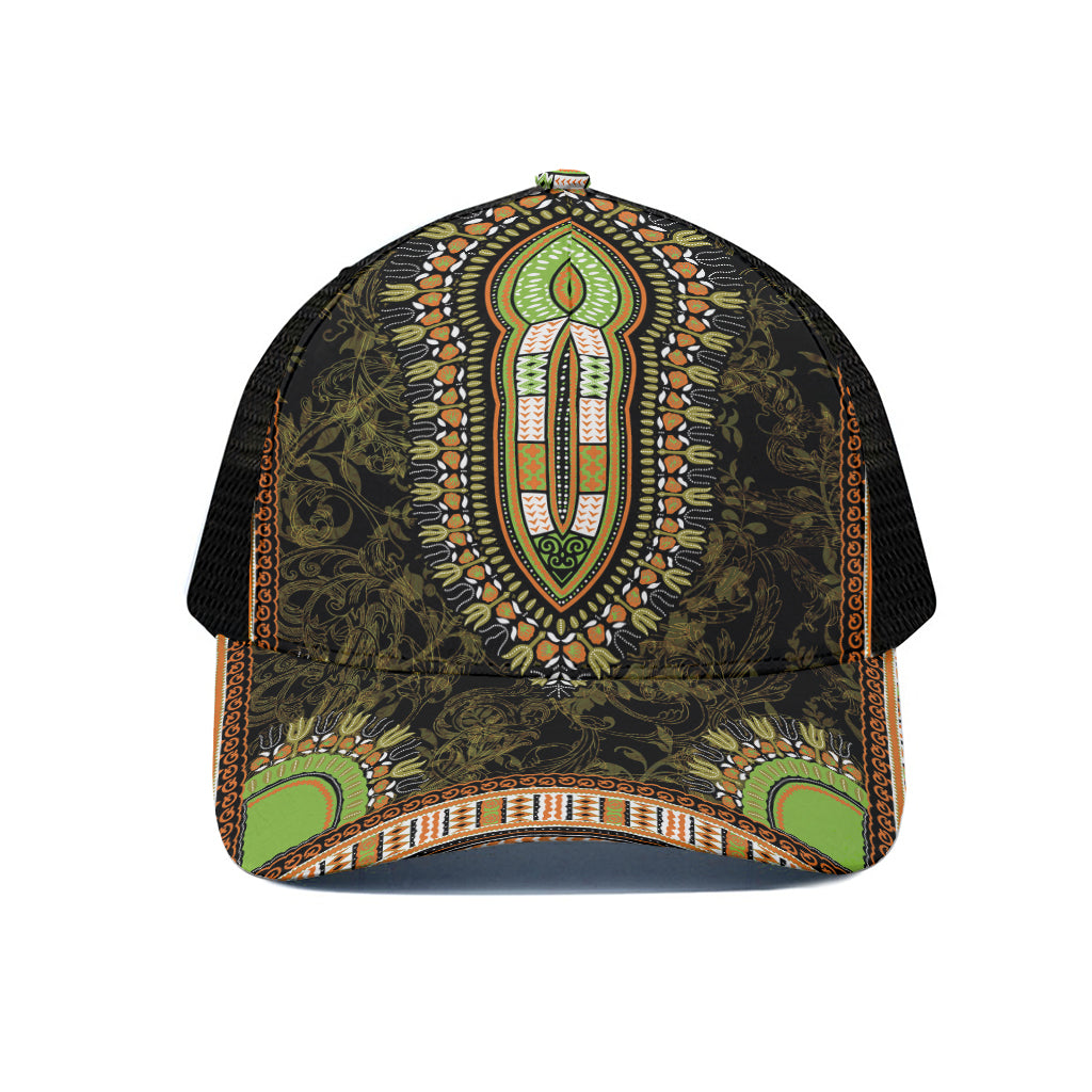 Orange And Black African Dashiki Print Black Mesh Trucker Cap