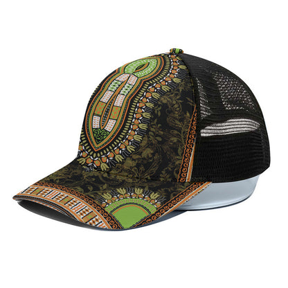 Orange And Black African Dashiki Print Black Mesh Trucker Cap