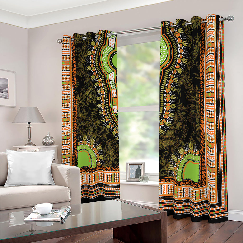 Orange And Black African Dashiki Print Blackout Grommet Curtains