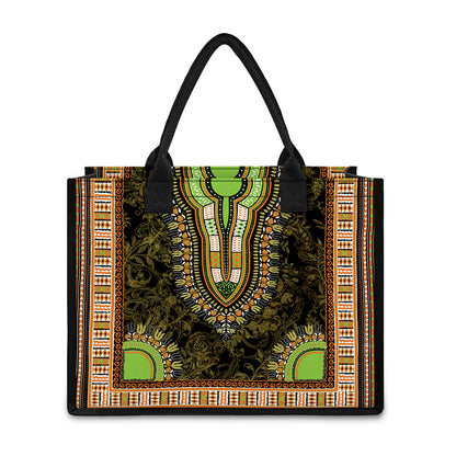 Orange And Black African Dashiki Print Canvas Tote Bag