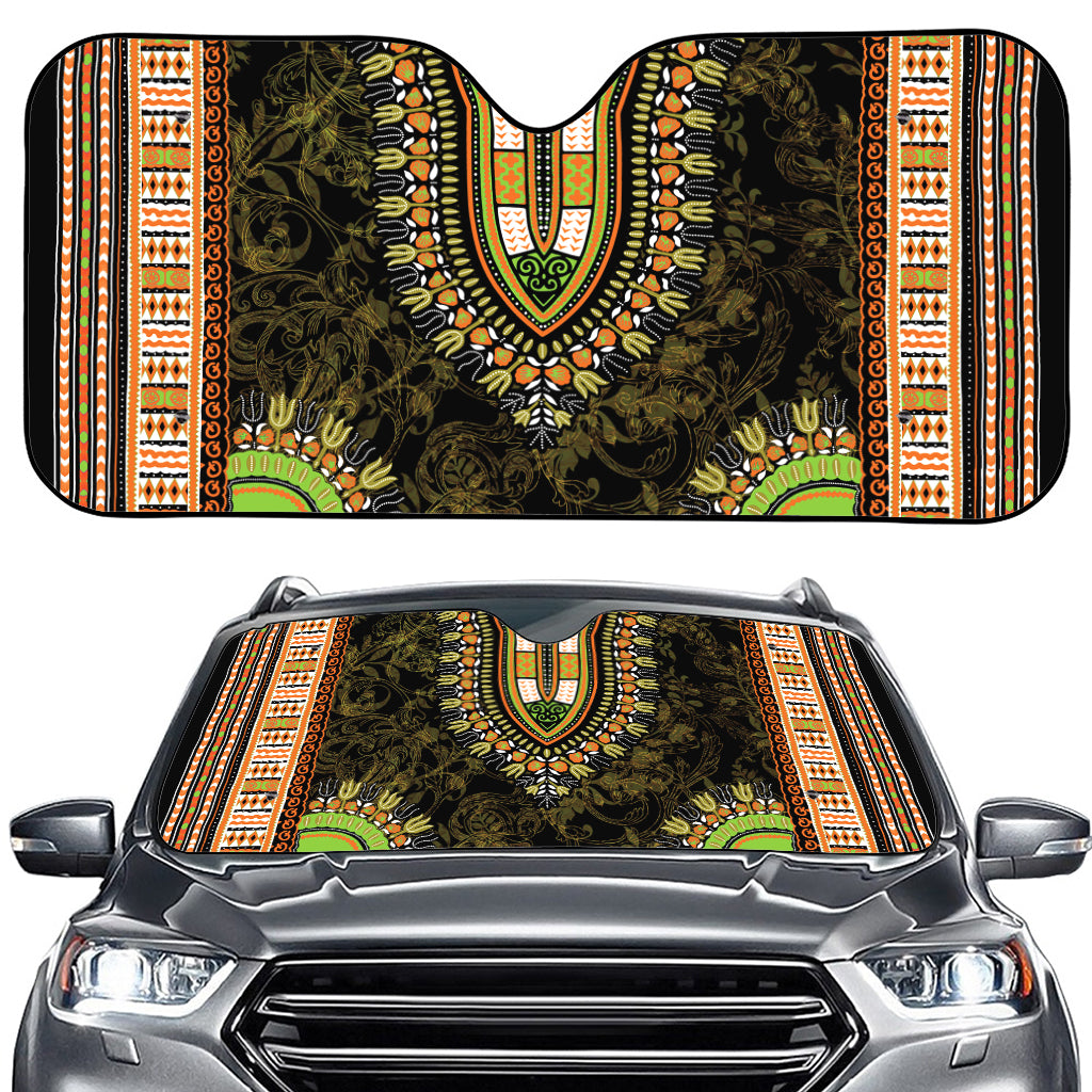 Orange And Black African Dashiki Print Car Windshield Sun Shade