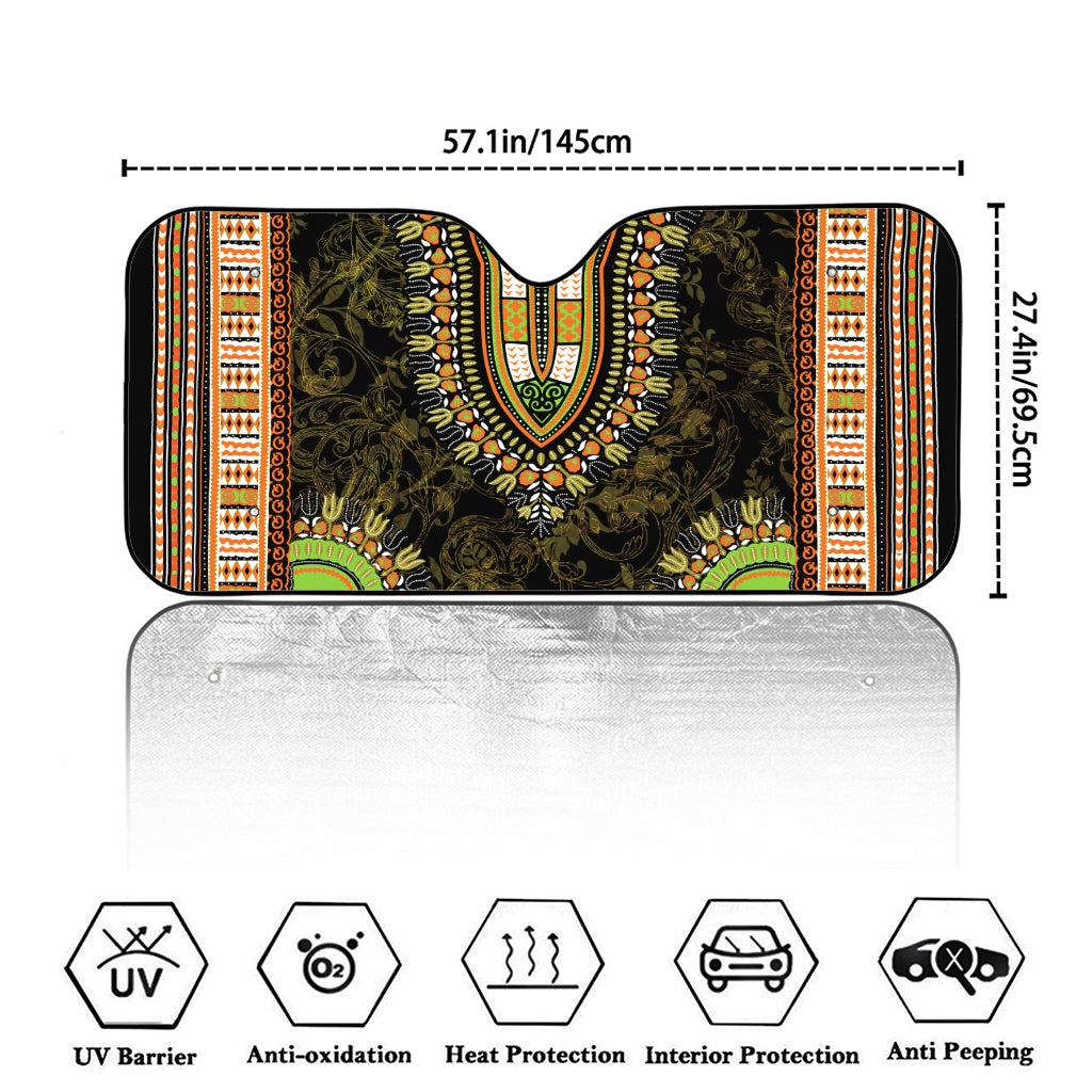 Orange And Black African Dashiki Print Car Windshield Sun Shade