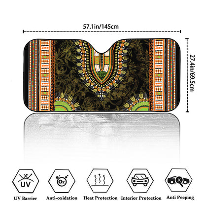 Orange And Black African Dashiki Print Car Windshield Sun Shade