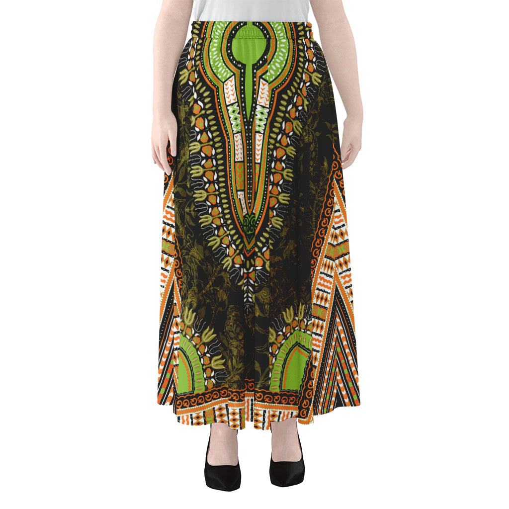 Orange And Black African Dashiki Print Chiffon Maxi Skirt
