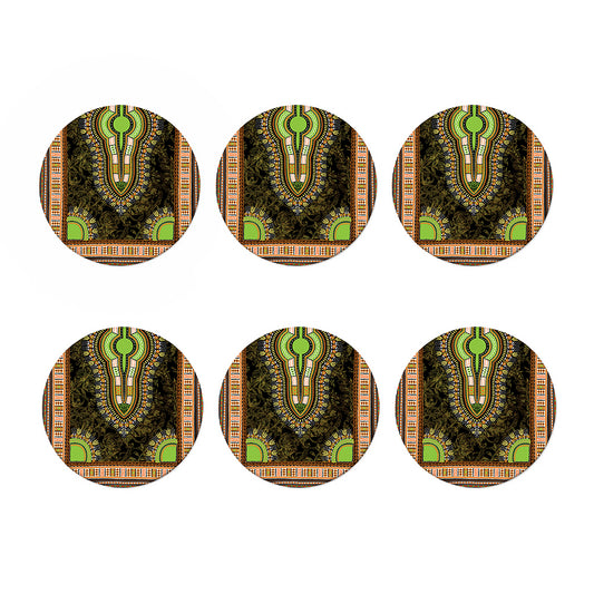Orange And Black African Dashiki Print Coaster Set