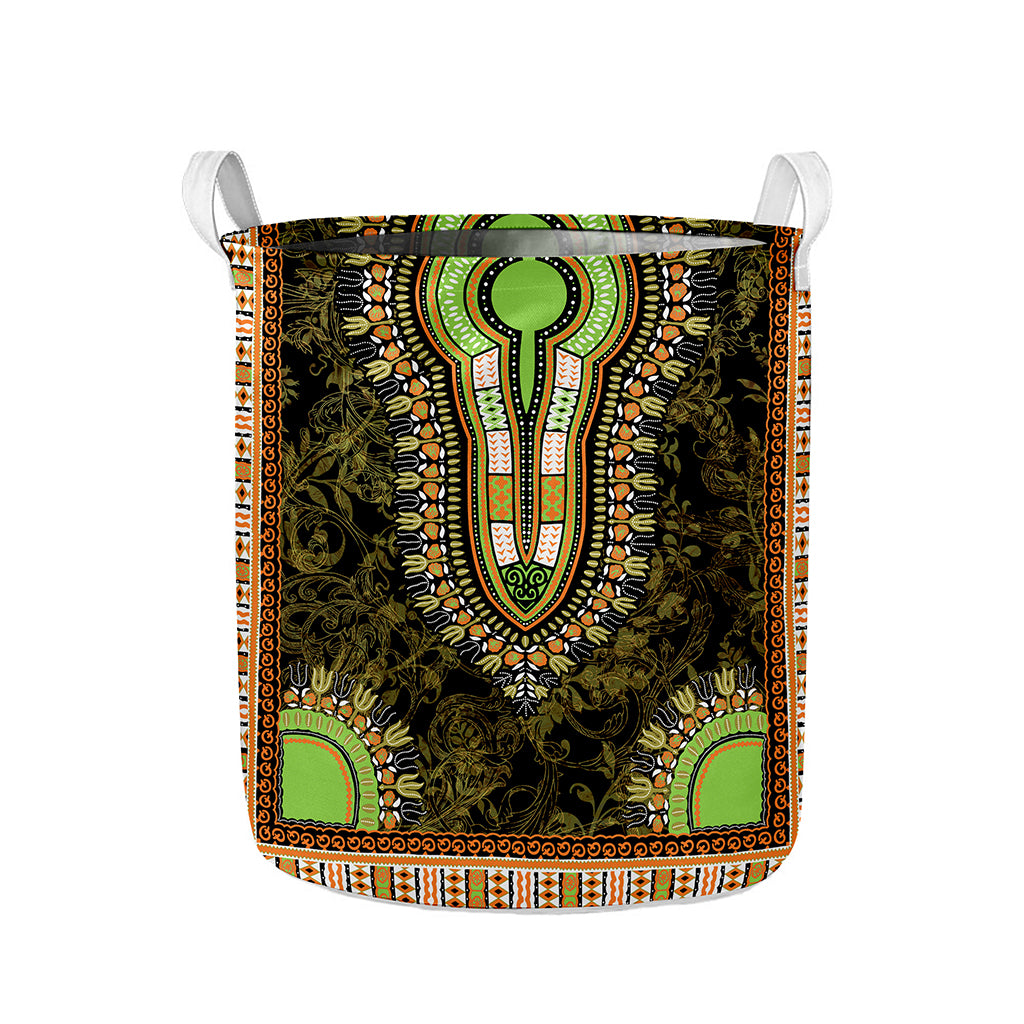 Orange And Black African Dashiki Print Collapsible Laundry Basket